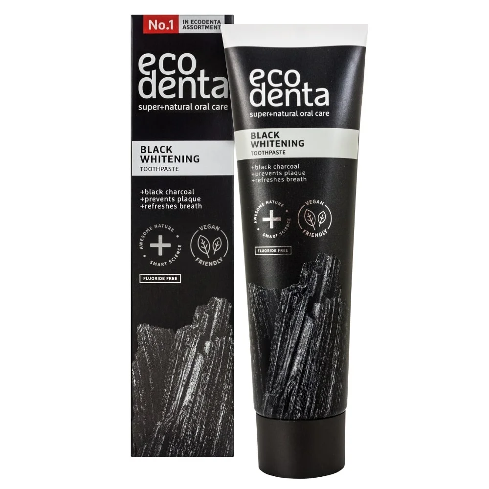 Ecodenta Black Charcoal vitgörande tandkräm - utan fluor