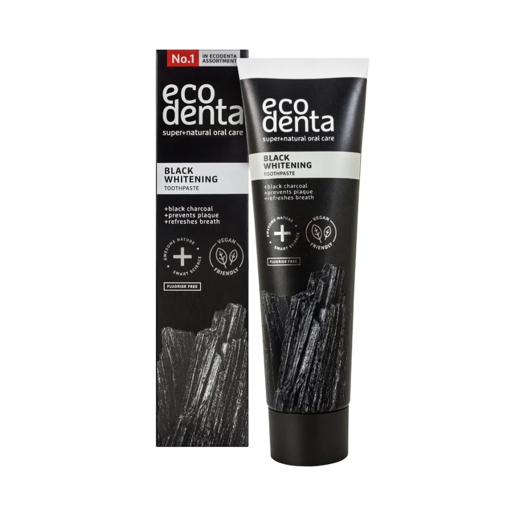 Ecodenta Black Charcoal vitgörande tandkräm - utan fluor