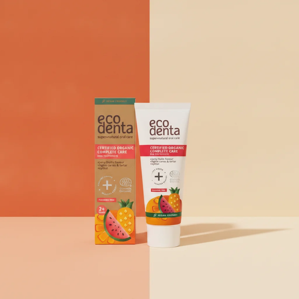 Tandkräm utan fluor för barn från Ecodenta med aloe vera och xylitol. COSMOS Organic certifierad tandkräm för barn - 75ml